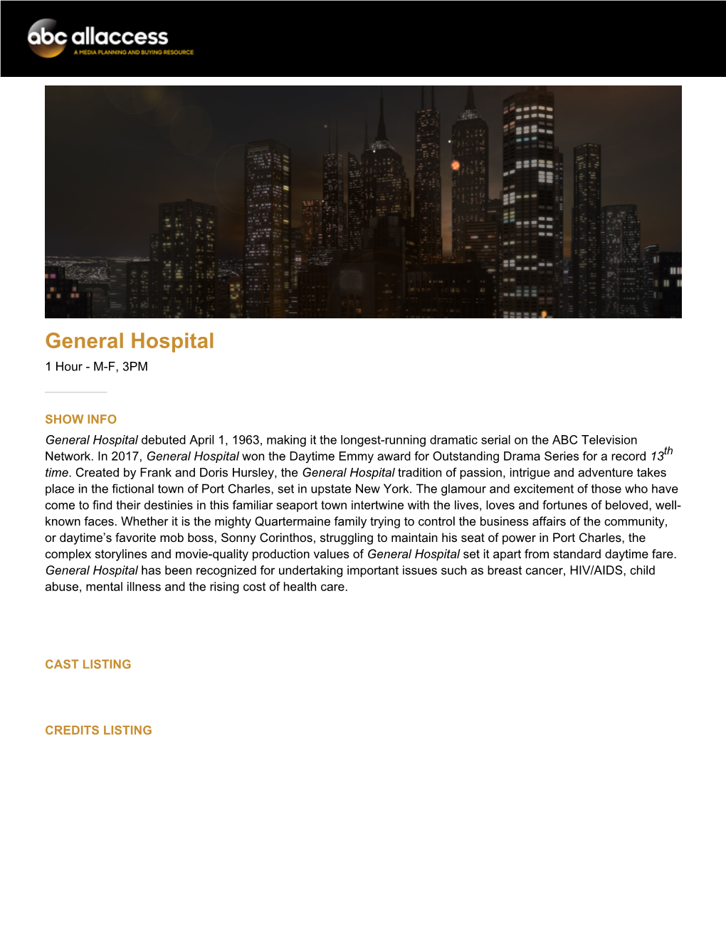 General Hospital 1 Hour - M-F, 3PM