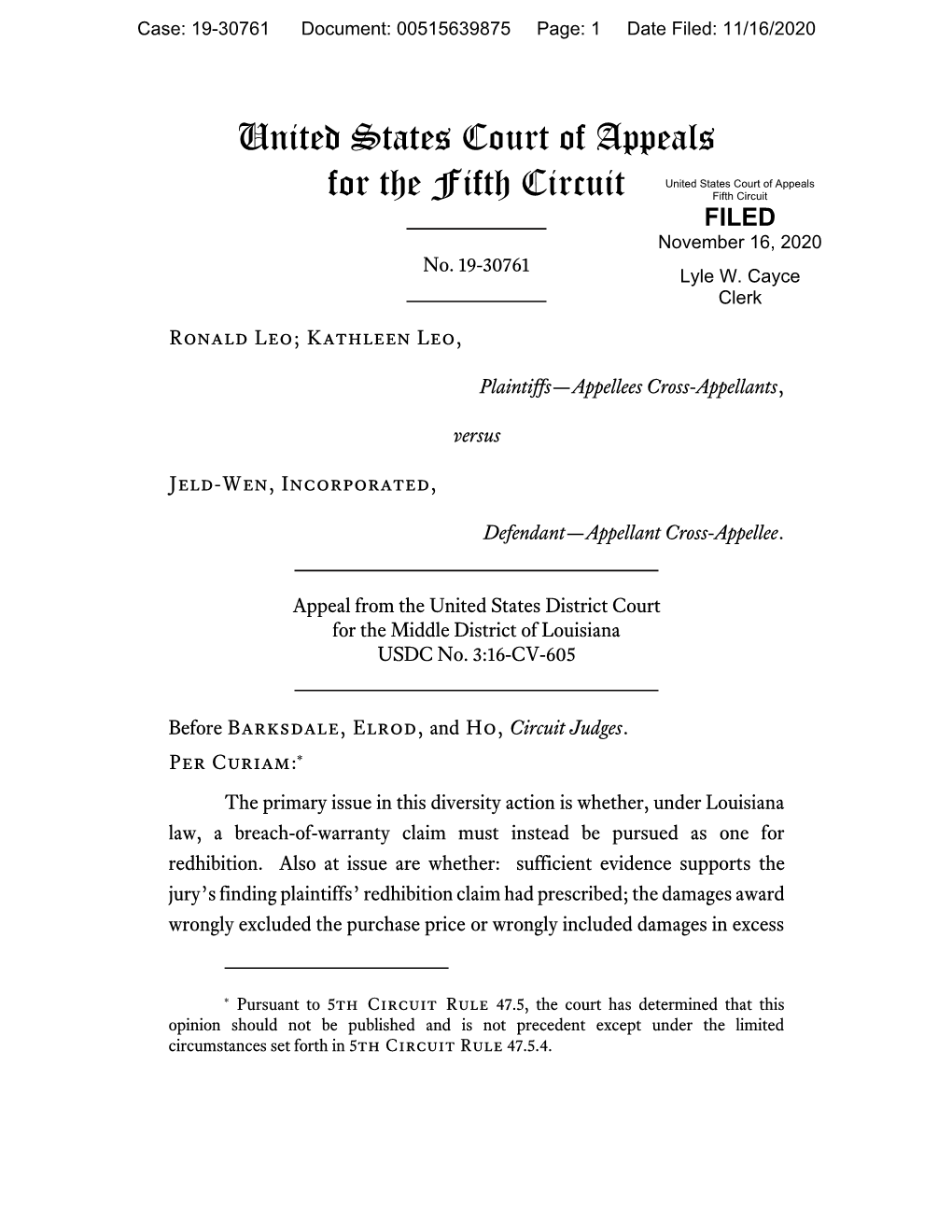 United States Court of Appeals for the Fifth Circuit Fifth Circuit FILED November 16, 2020 No