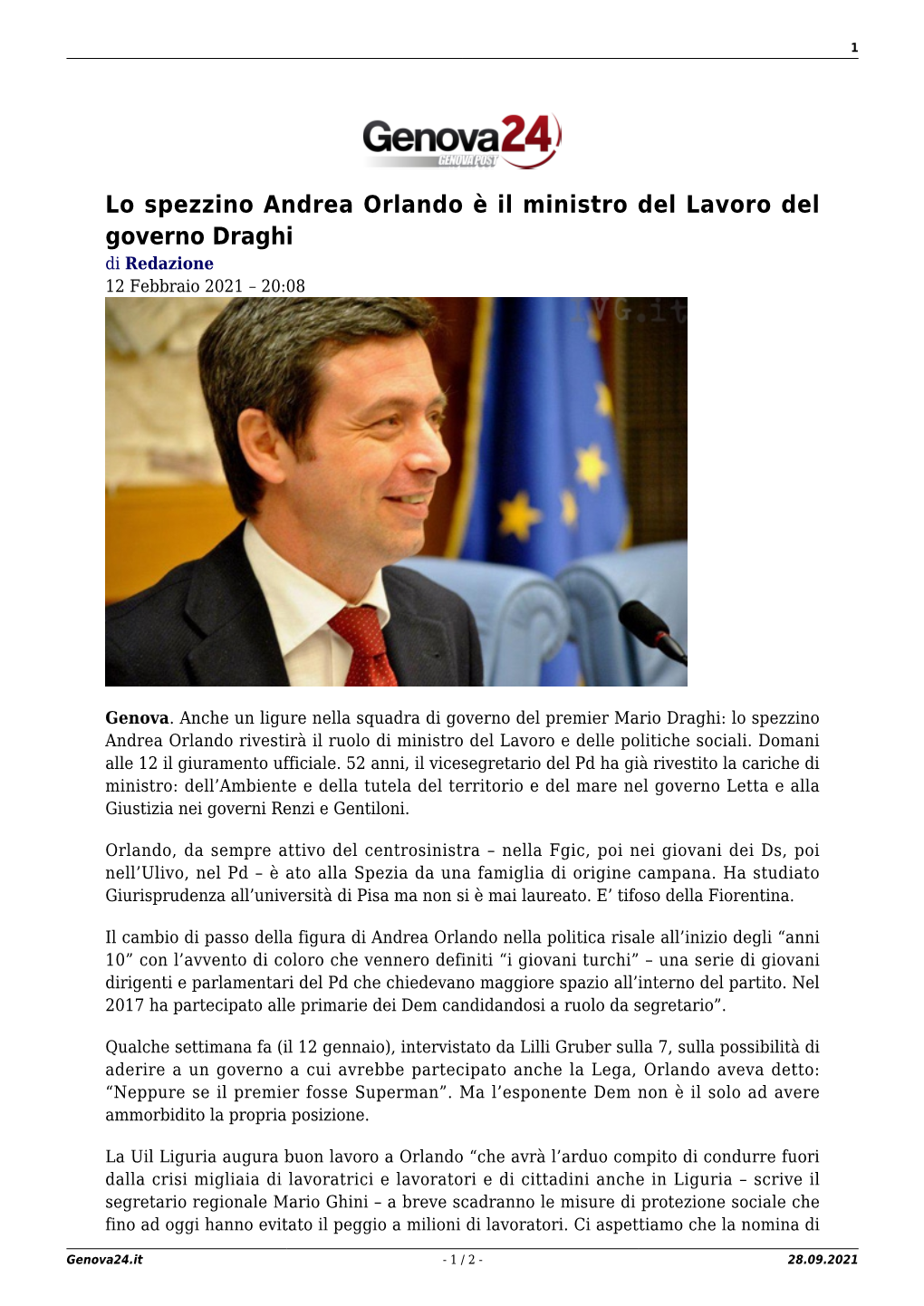 Lo Spezzino Andrea Orlando È Il Ministro Del Lavoro Del Governo Draghi Di Redazione 12 Febbraio 2021 – 20:08