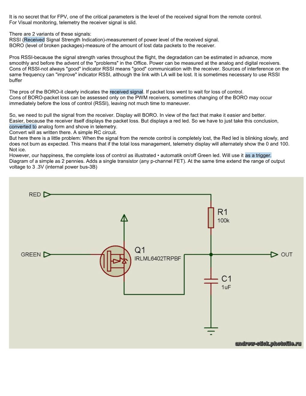 For Visual Monitoring, Telemetry the Receiver Signal Is Slid