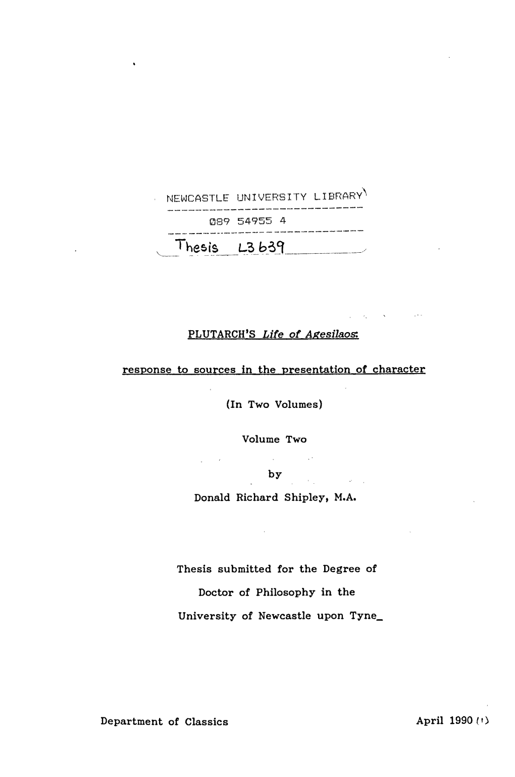 PLUTARCH's Life of Agesilaosm Response to Sources in The