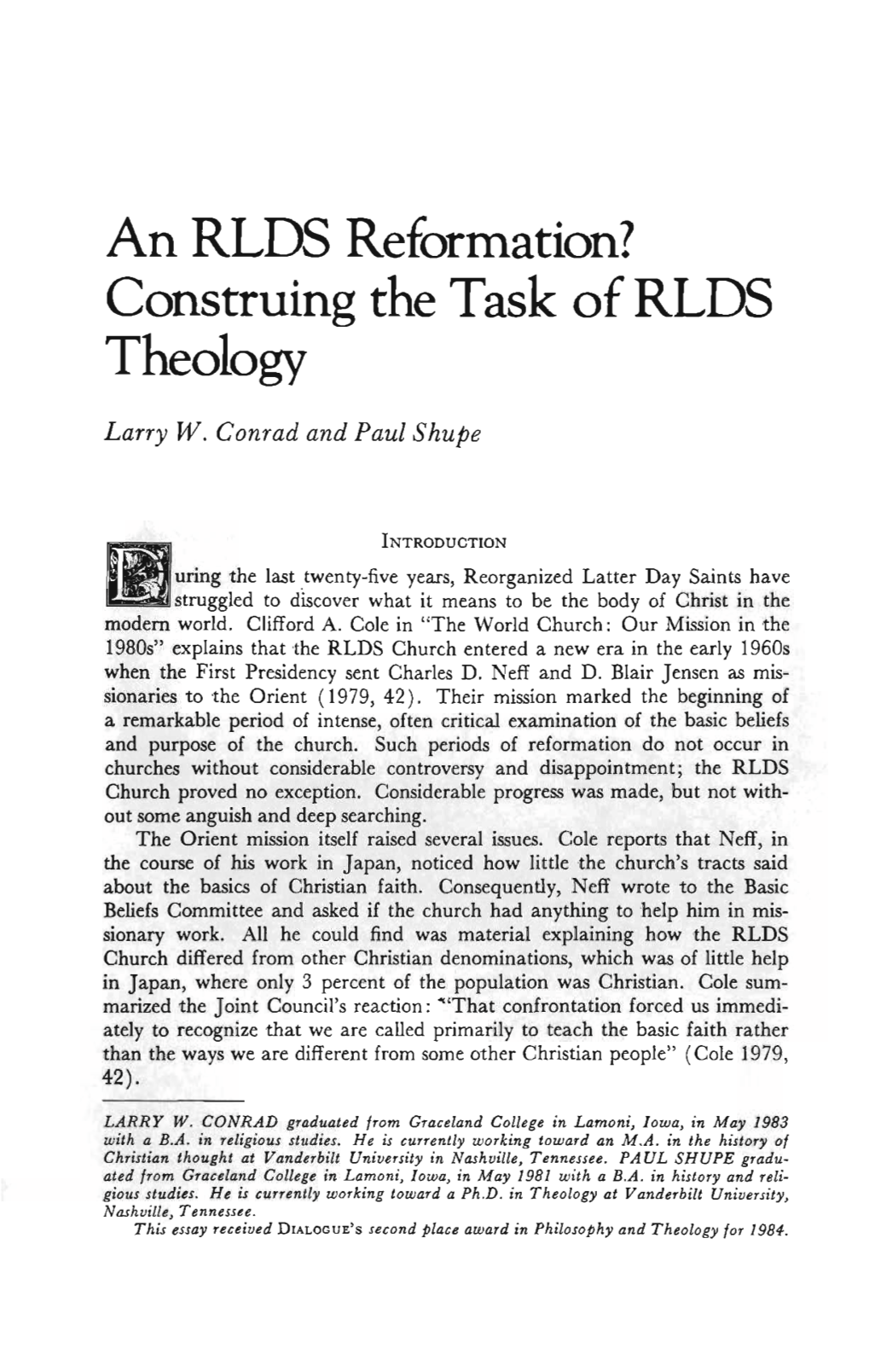 An RLDS Reformation? Construing the Task of RLDS Theology