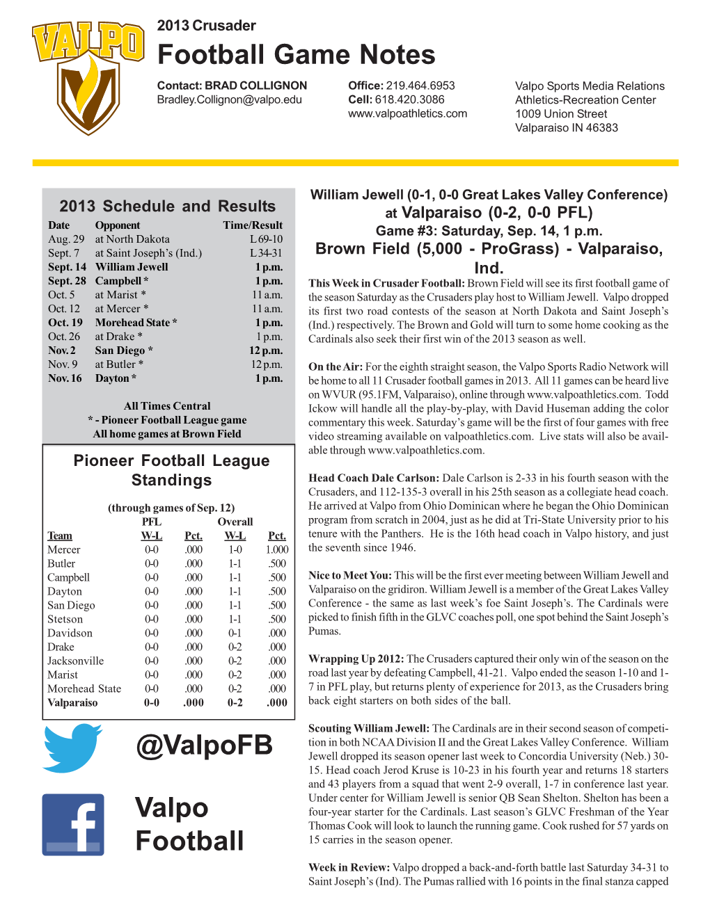 Football Game Notes @Valpofb Valpo Football