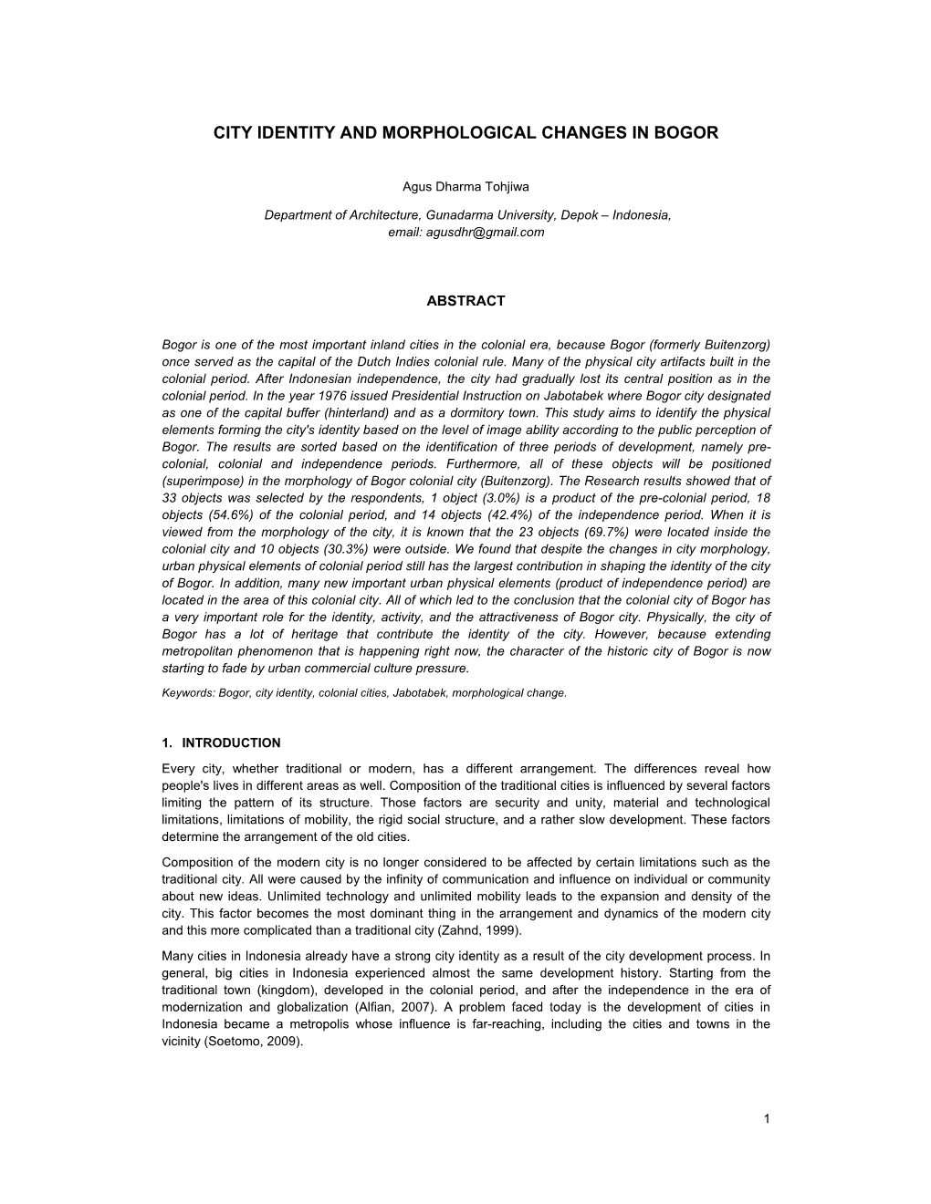 City Identity and Morphological Changes in Bogor