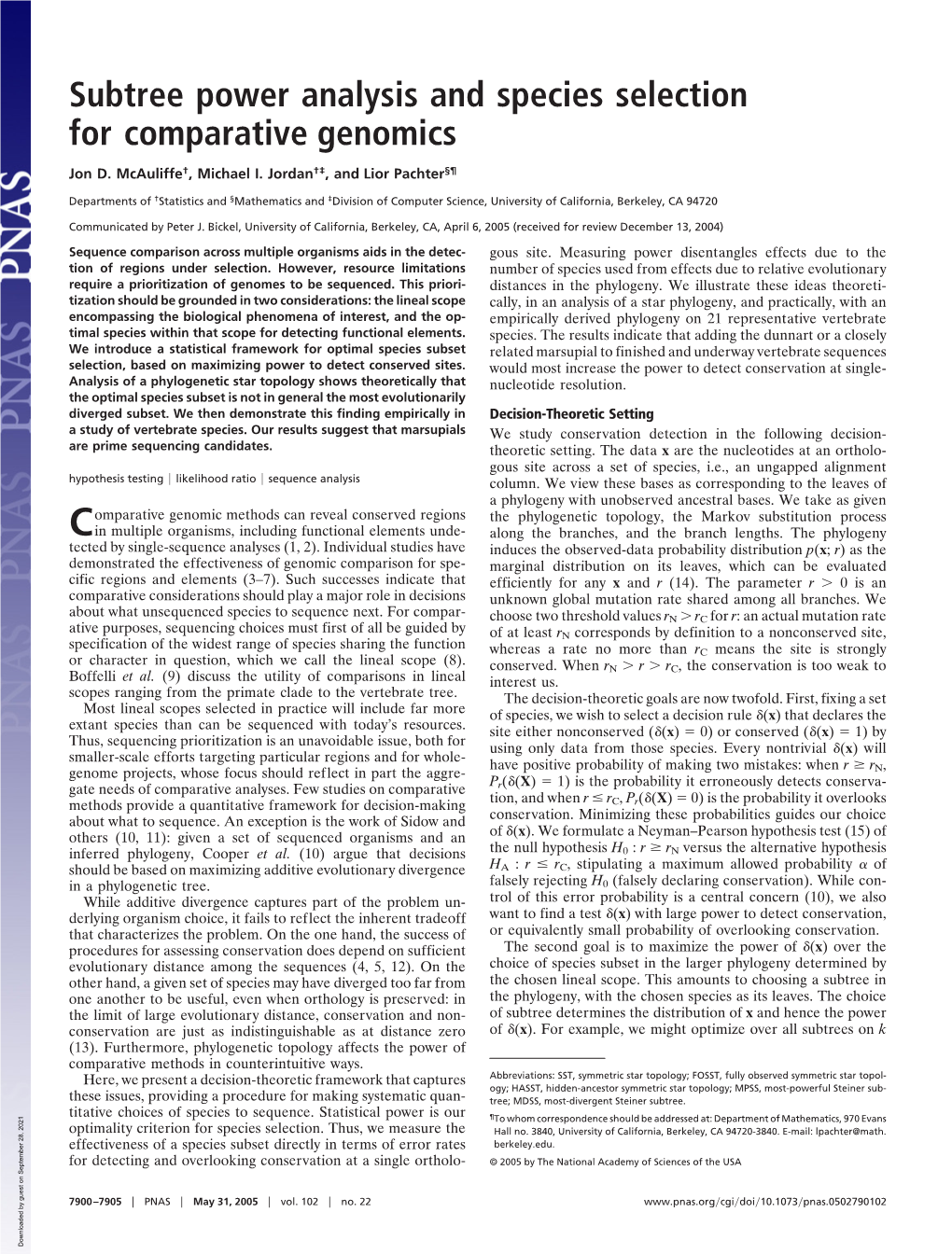 Subtree Power Analysis and Species Selection for Comparative Genomics