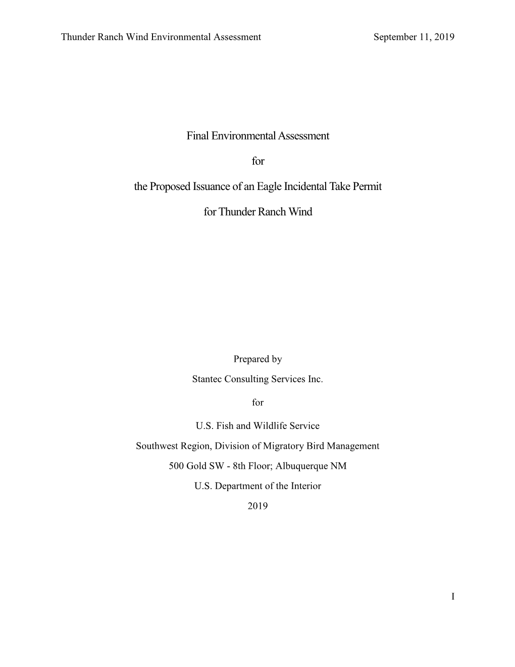 Final Environmental Assessment for the Proposed Issuance of an Eagle