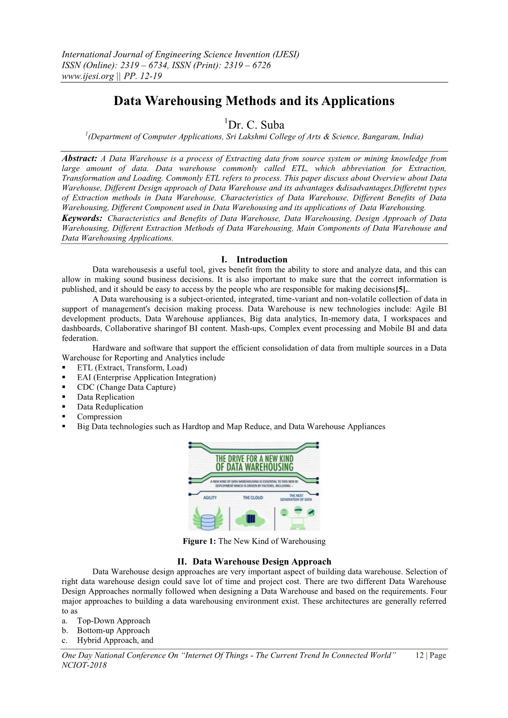 Data Warehousing Methods and Its Applications