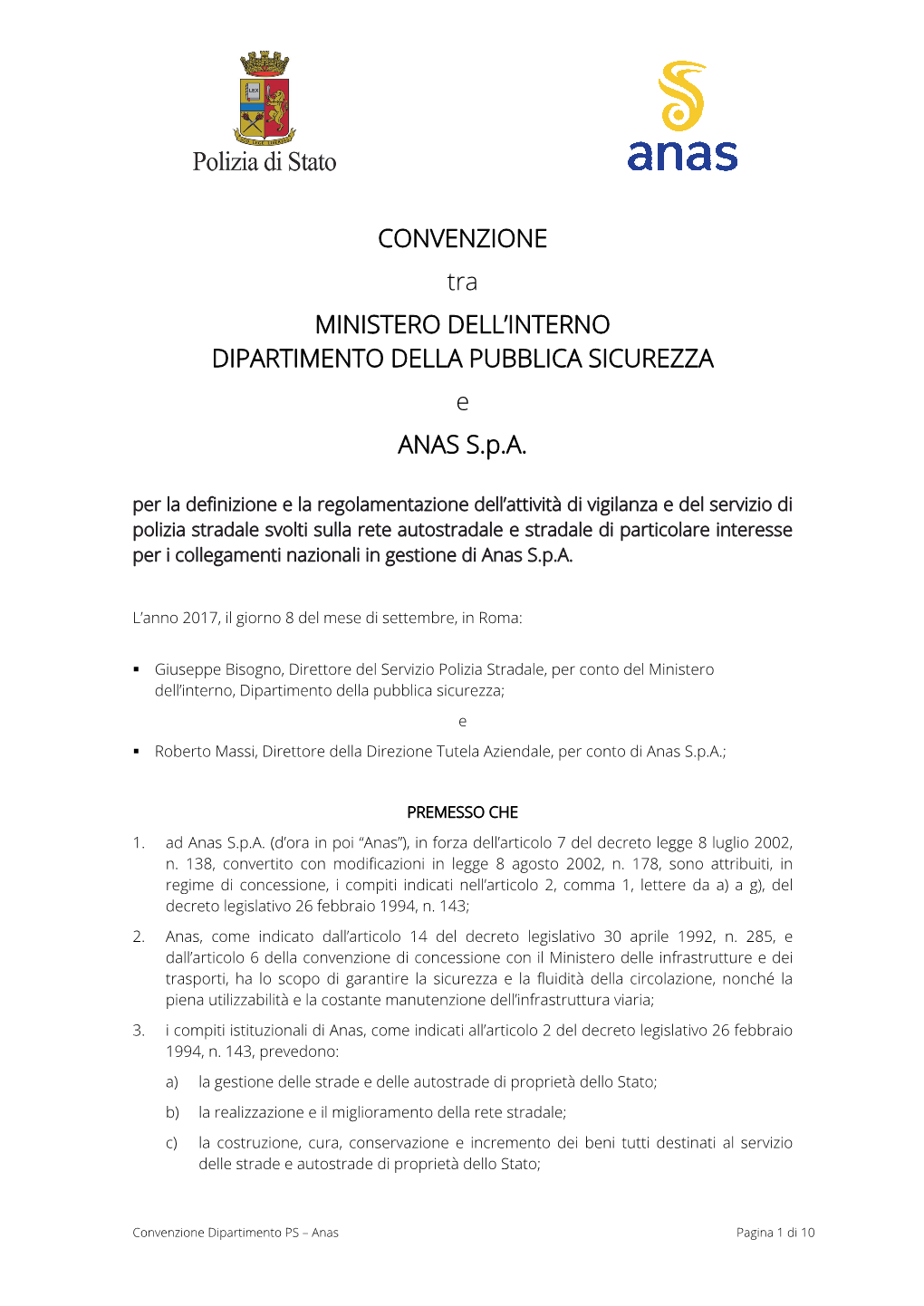 CONVENZIONE Tra MINISTERO DELL'interno DIPARTIMENTO DELLA