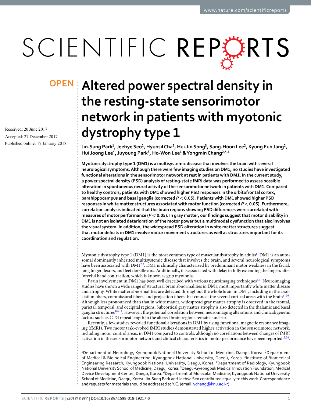 Altered Power Spectral Density in the Resting-State Sensorimotor Network in Patients with Myotonic Dystrophy Type 1