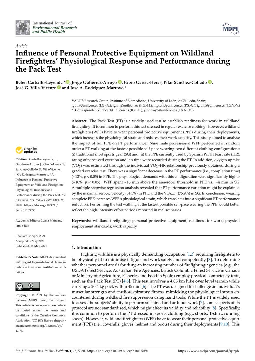 Influence of Personal Protective Equipment on Wildland Firefighters