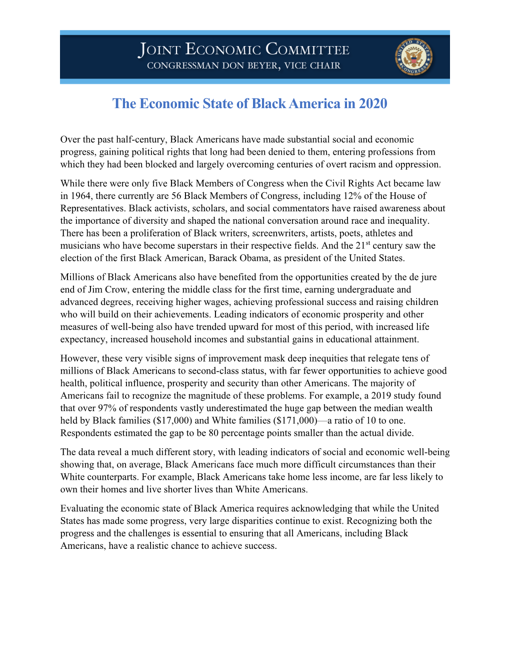 The Economic State of Black America in 2020