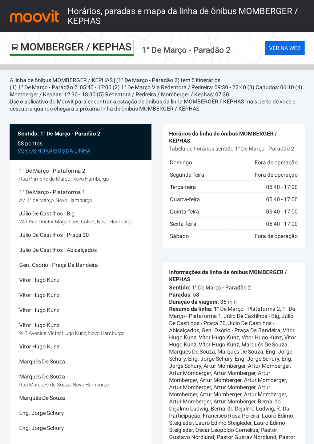Horários, Paradas E Mapa Da Linha De Ônibus MOMBERGER / KEPHAS