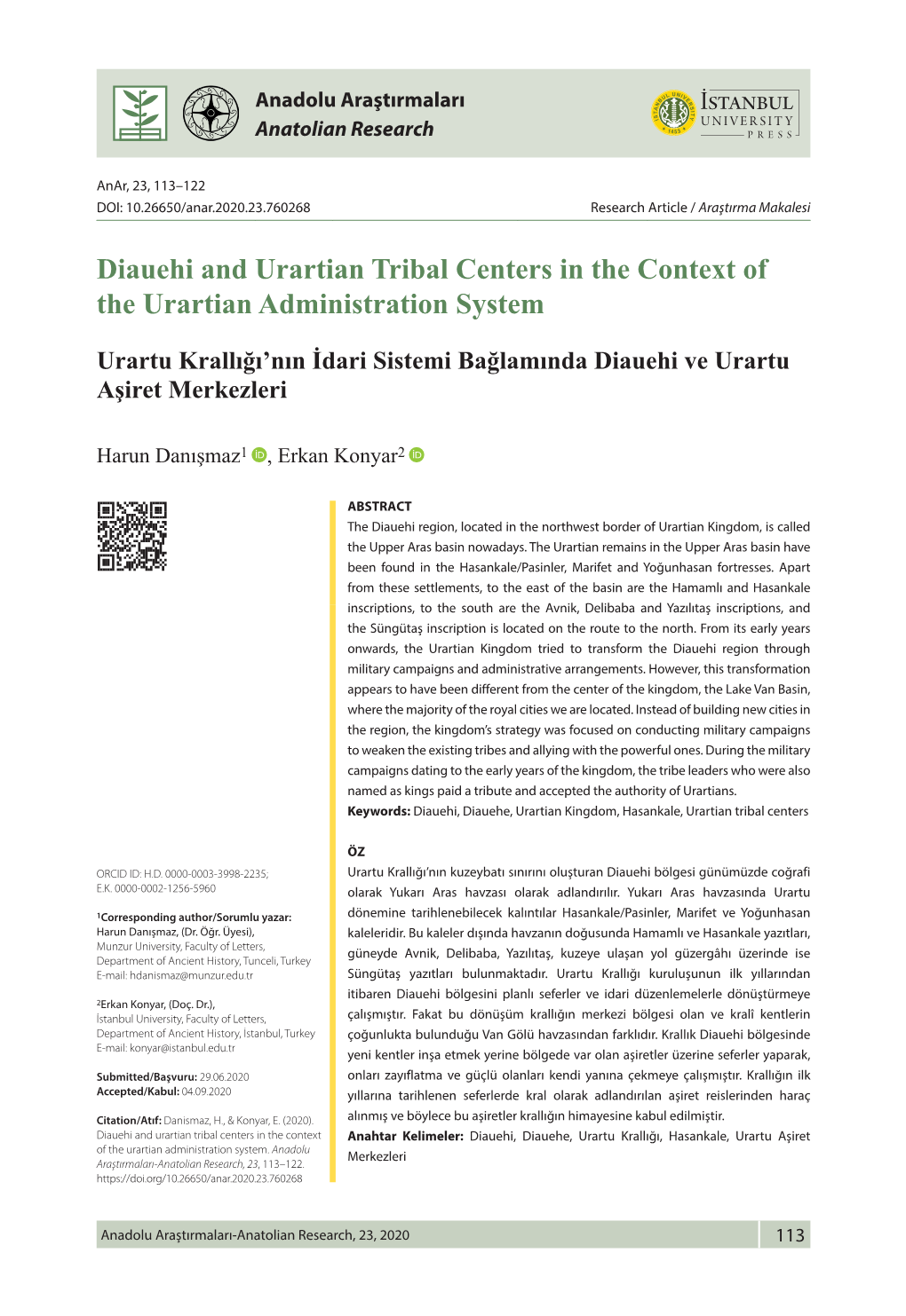 Diauehi and Urartian Tribal Centers in the Context of the Urartian Administration System