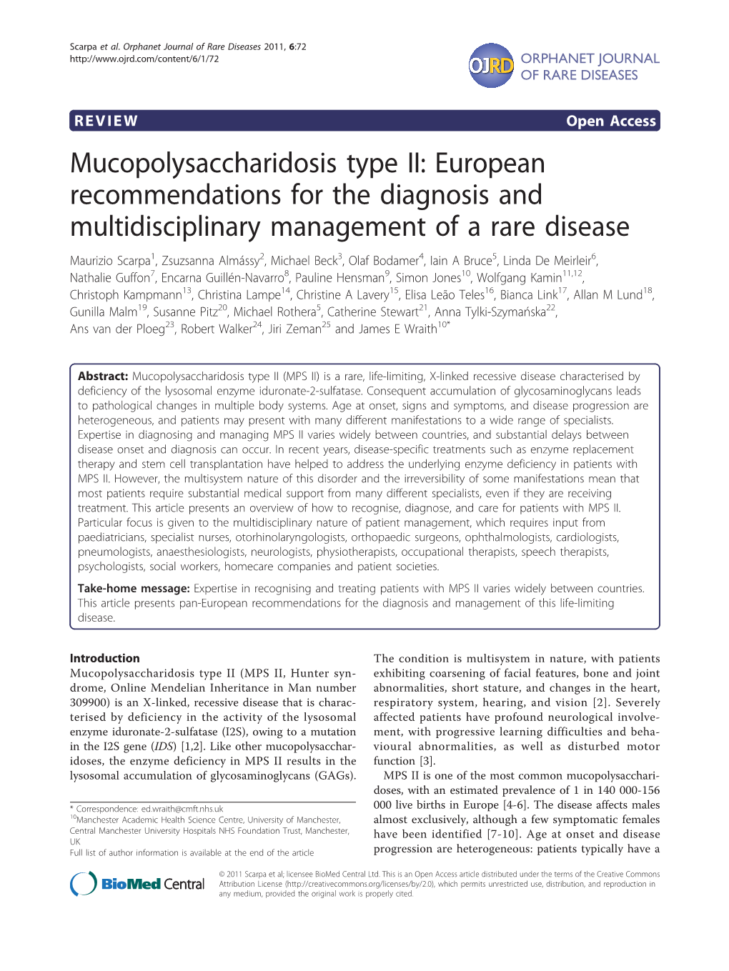 Mucopolysaccharidosis Type II: European Recommendations for The