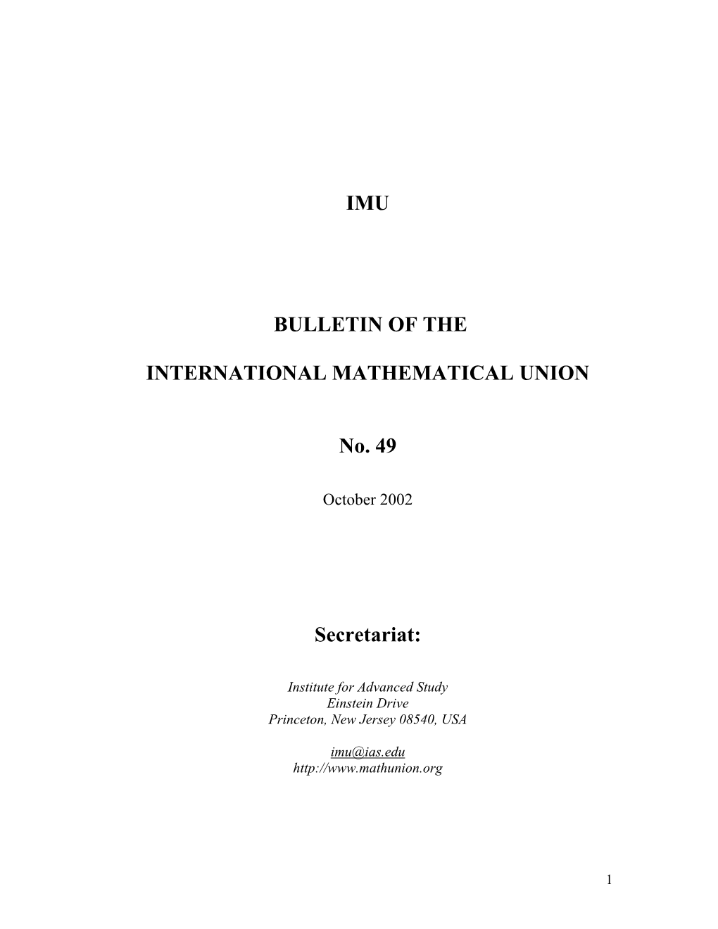 Imu Bulletin of the International Mathematical