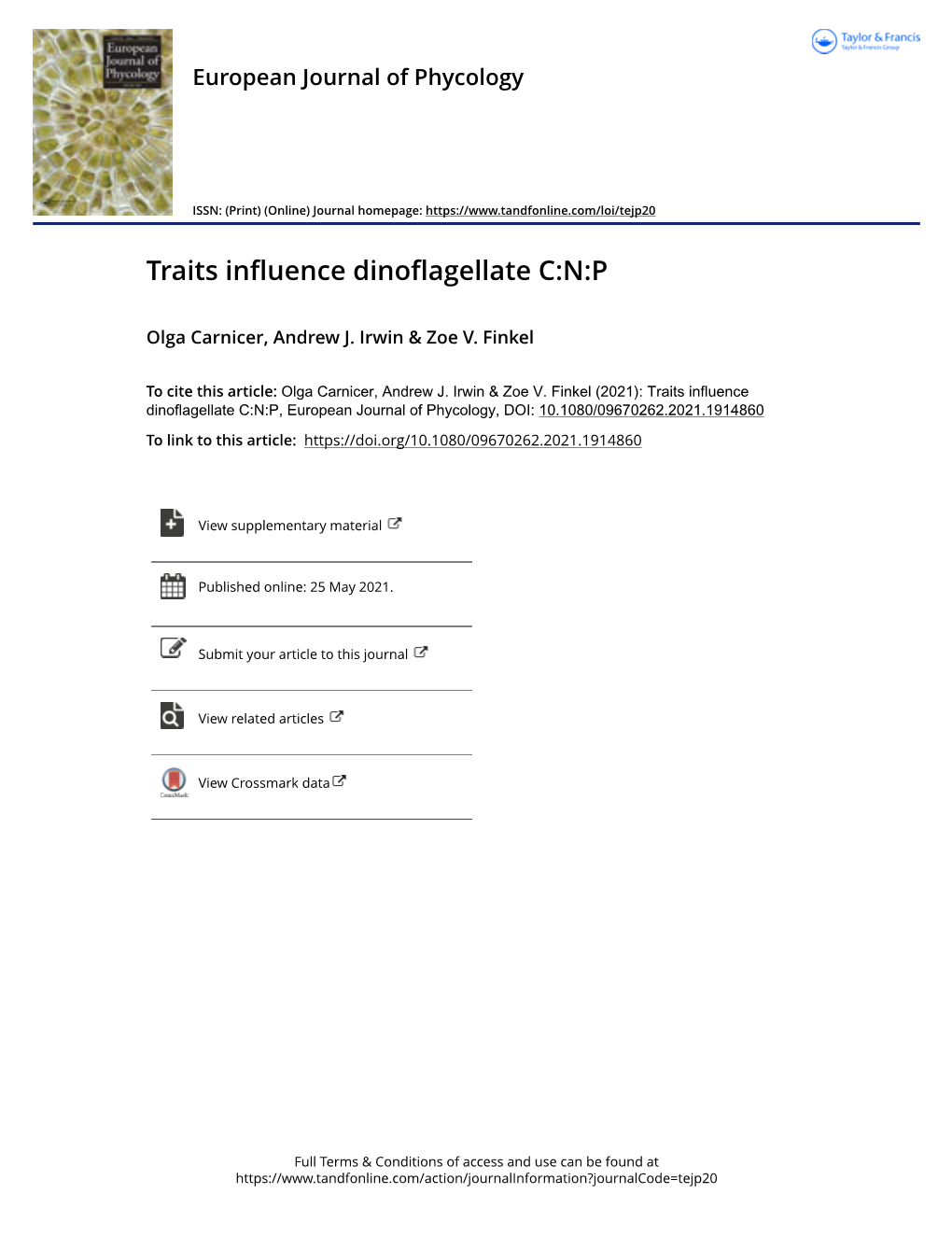 Traits Influence Dinoflagellate C:N:P