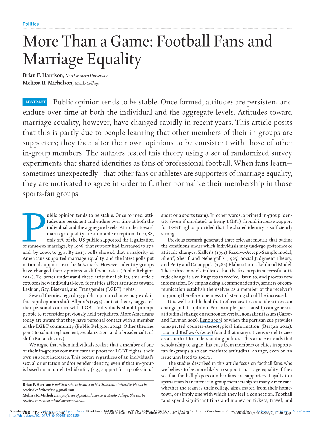 More Than a Game: Football Fans and Marriage Equality