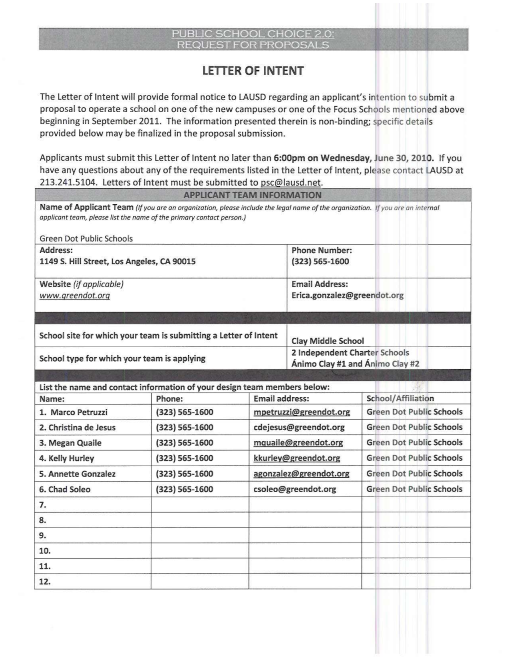 Animo Clay Middle School #2 Table of Contents