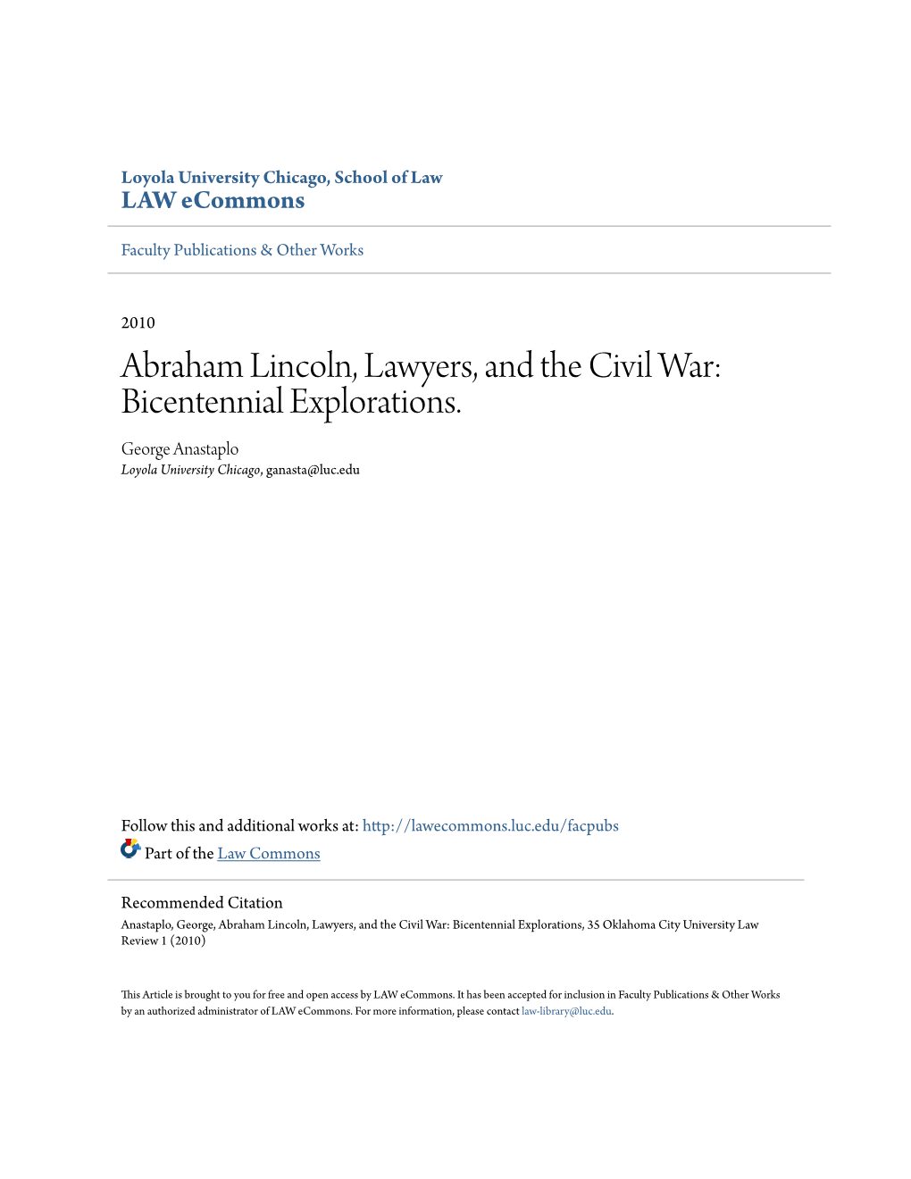 Abraham Lincoln, Lawyers, and the Civil War: Bicentennial Explorations