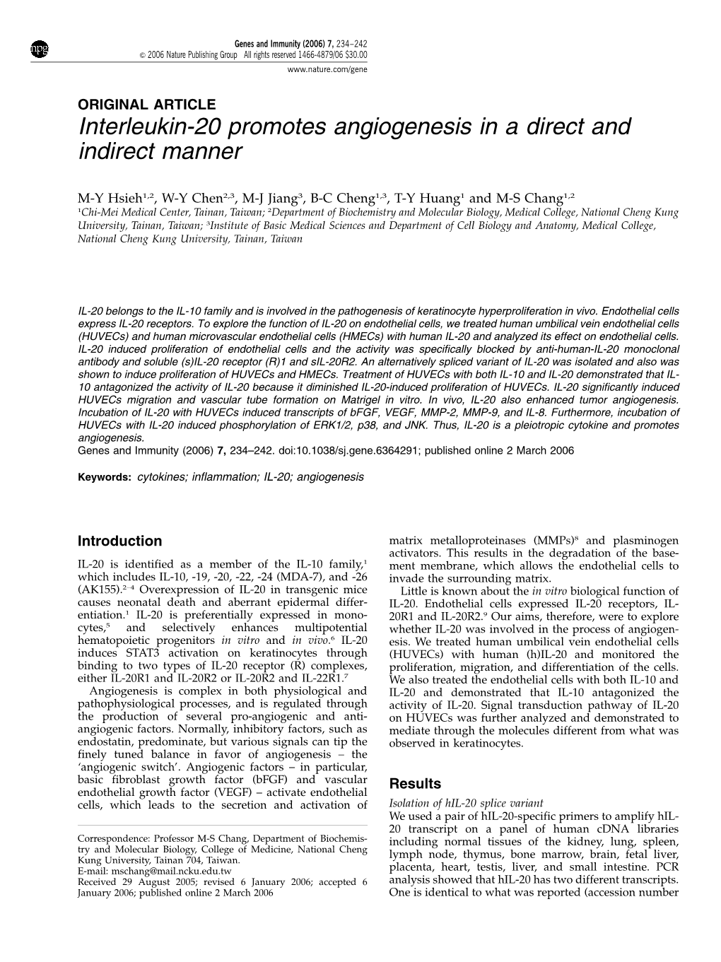 Interleukin-20 Promotes Angiogenesis in a Direct and Indirect Manner