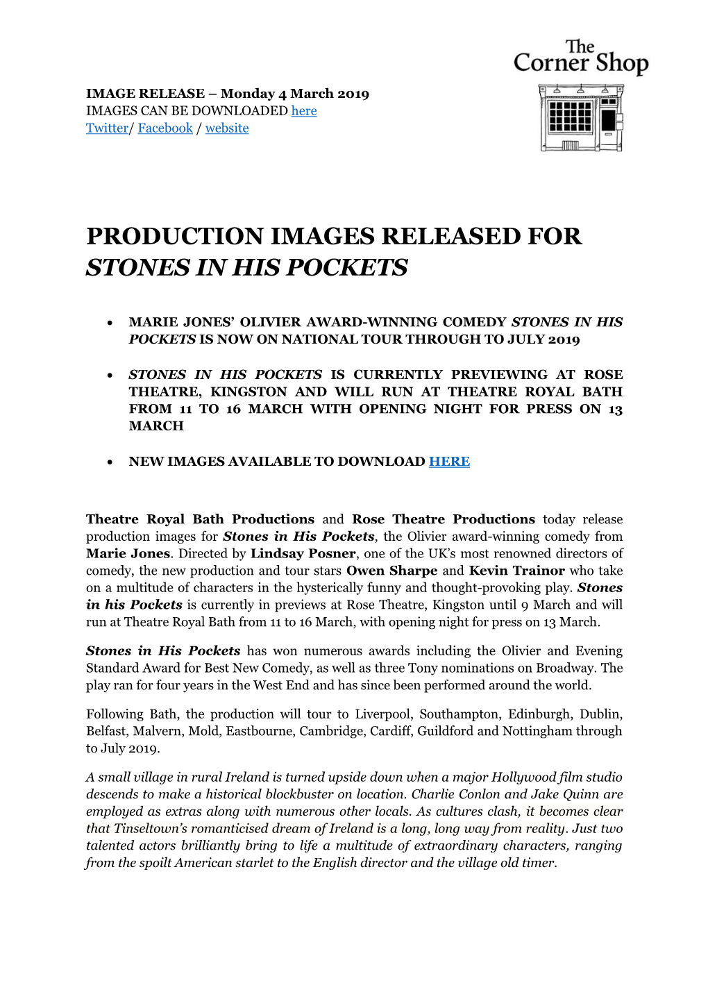 Production Images Released for Stones in His Pockets