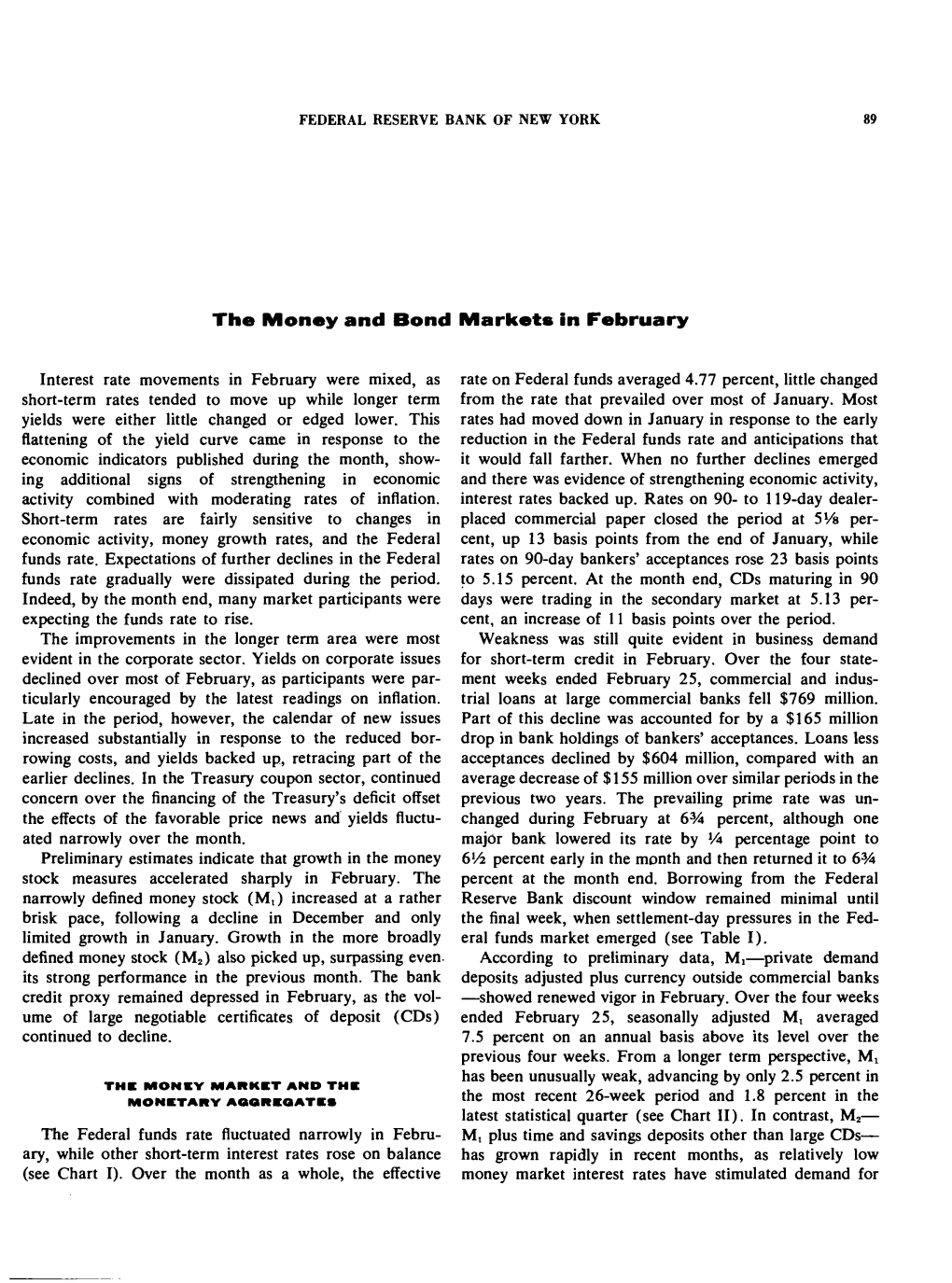 The Money and Bond Markets in February 1976