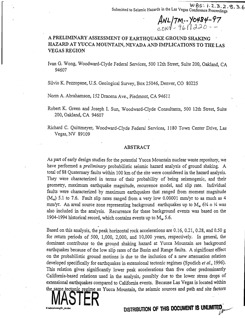 A Preliminary Assessment of Earthquake Ground Shaking Hazard