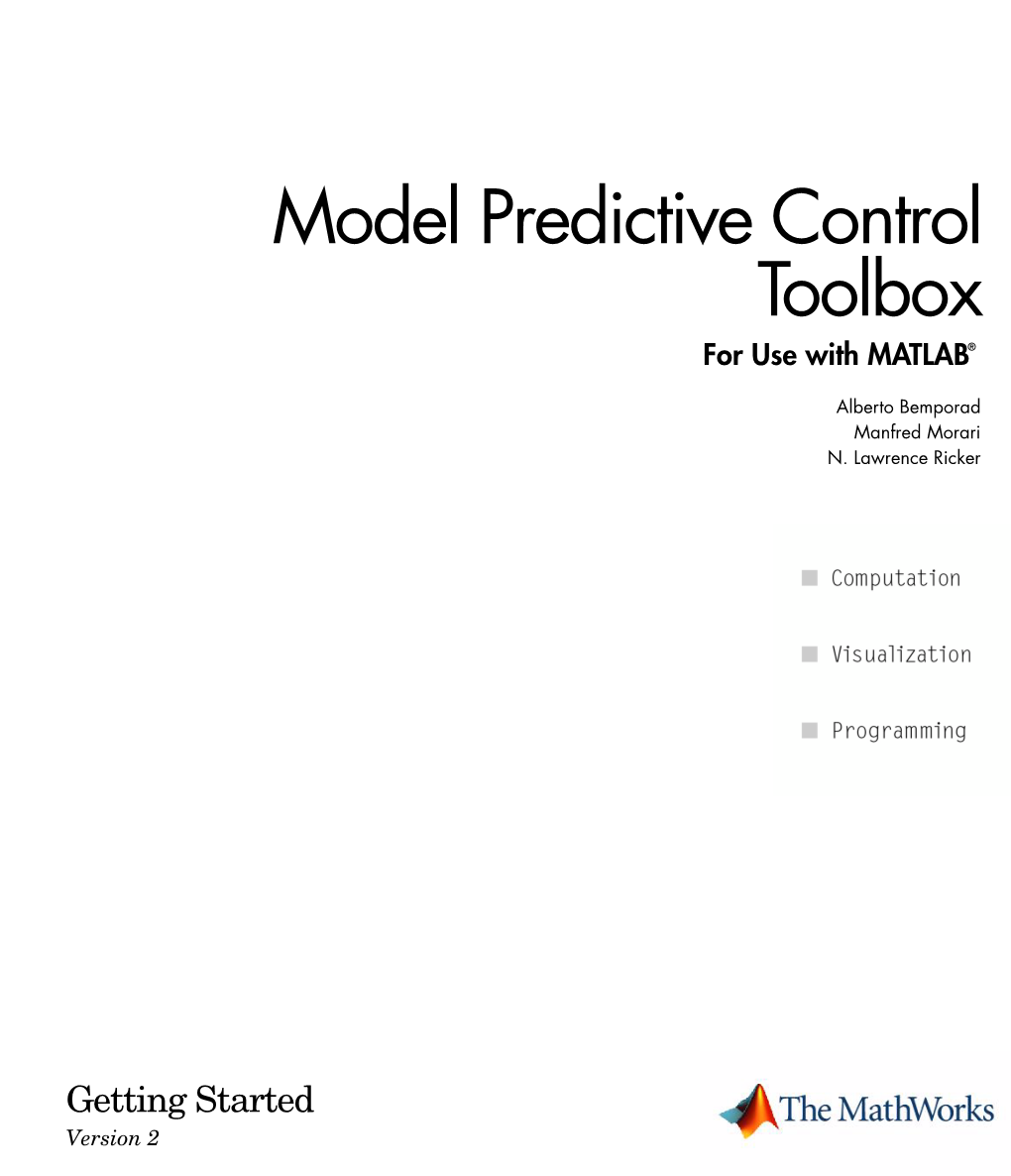 Model Predictive Control Toolbox for Use with MATLAB®