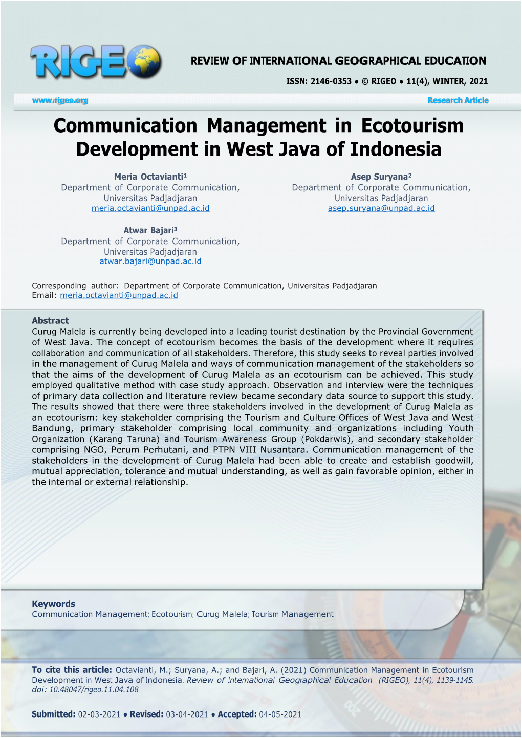 Communication Management in Ecotourism Development in West Java of Indonesia