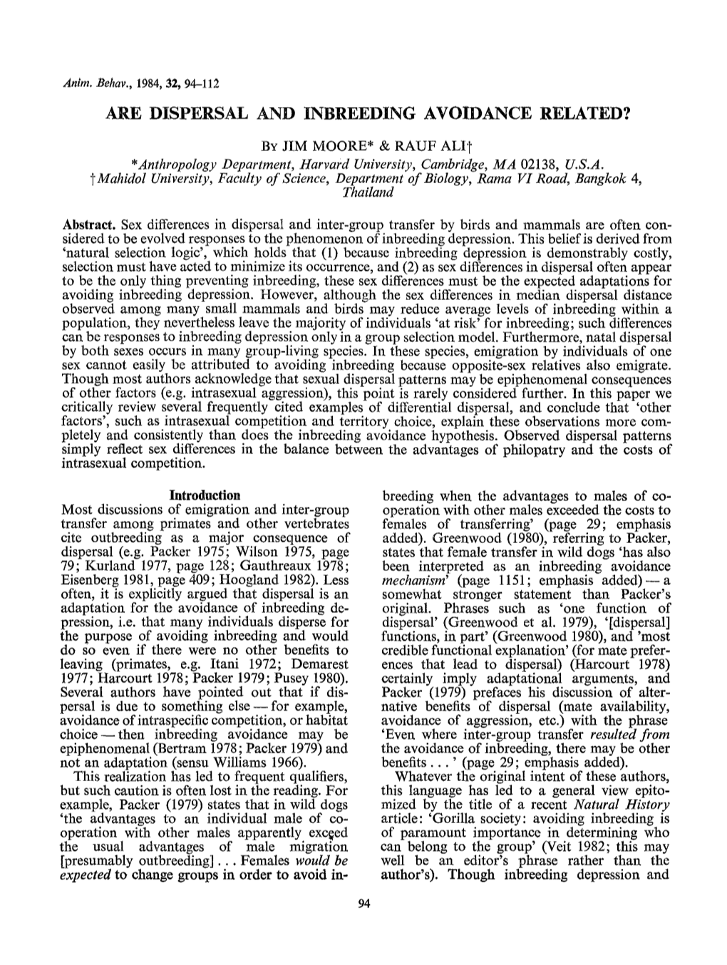 Are Dispersal and Inbreeding Avoidance Related?