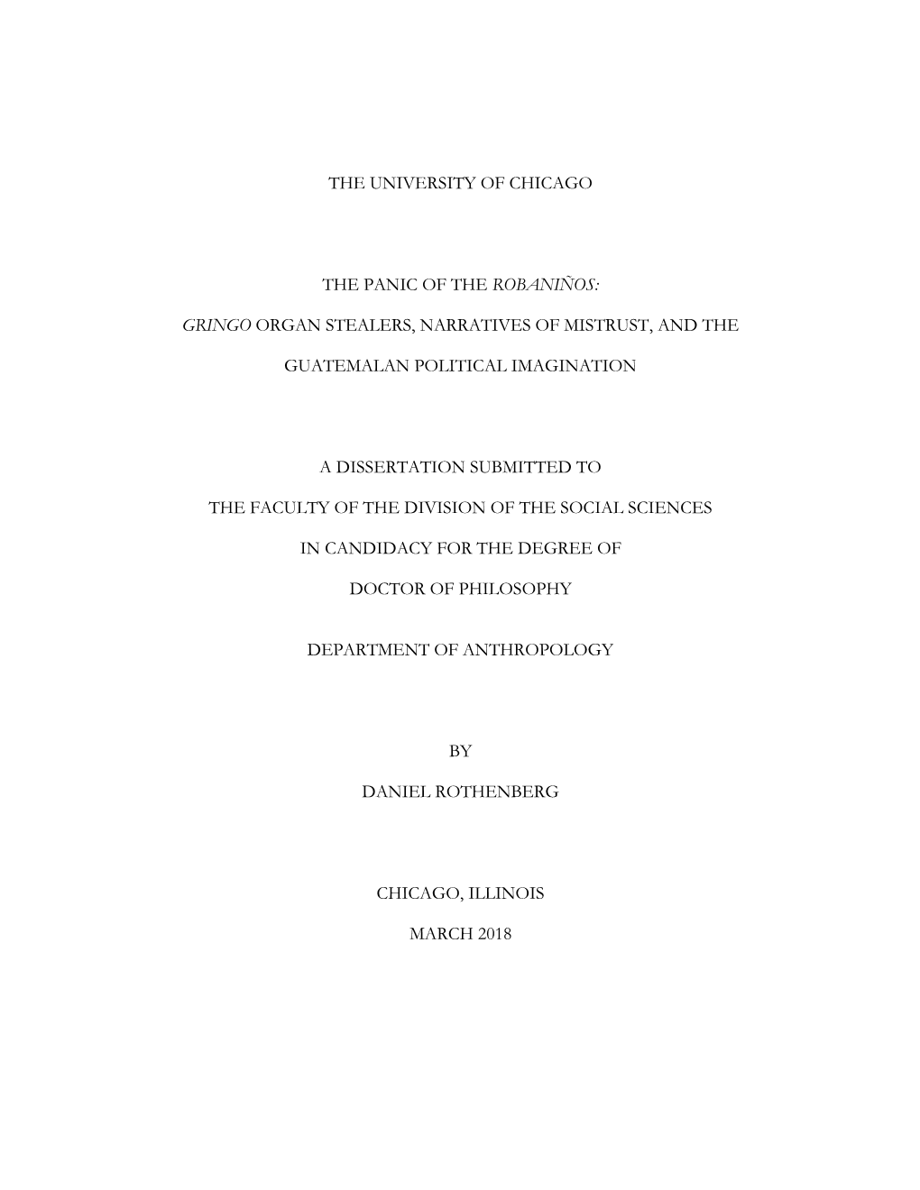 The University of Chicago the Panic of the Robaniños