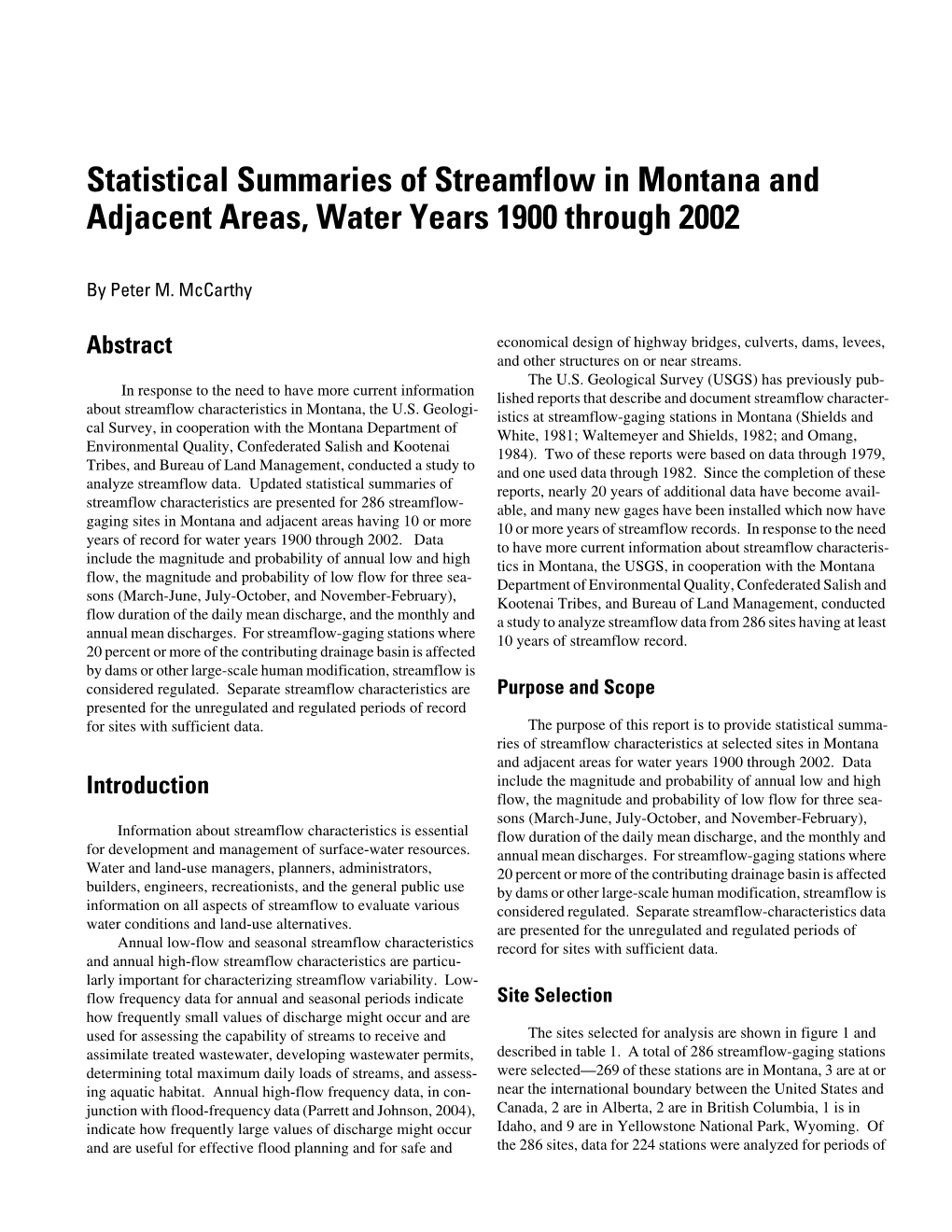 Statistical Summaries of Streamflow in Montana and Adjacent Areas, Water Years 1900 Through 2002