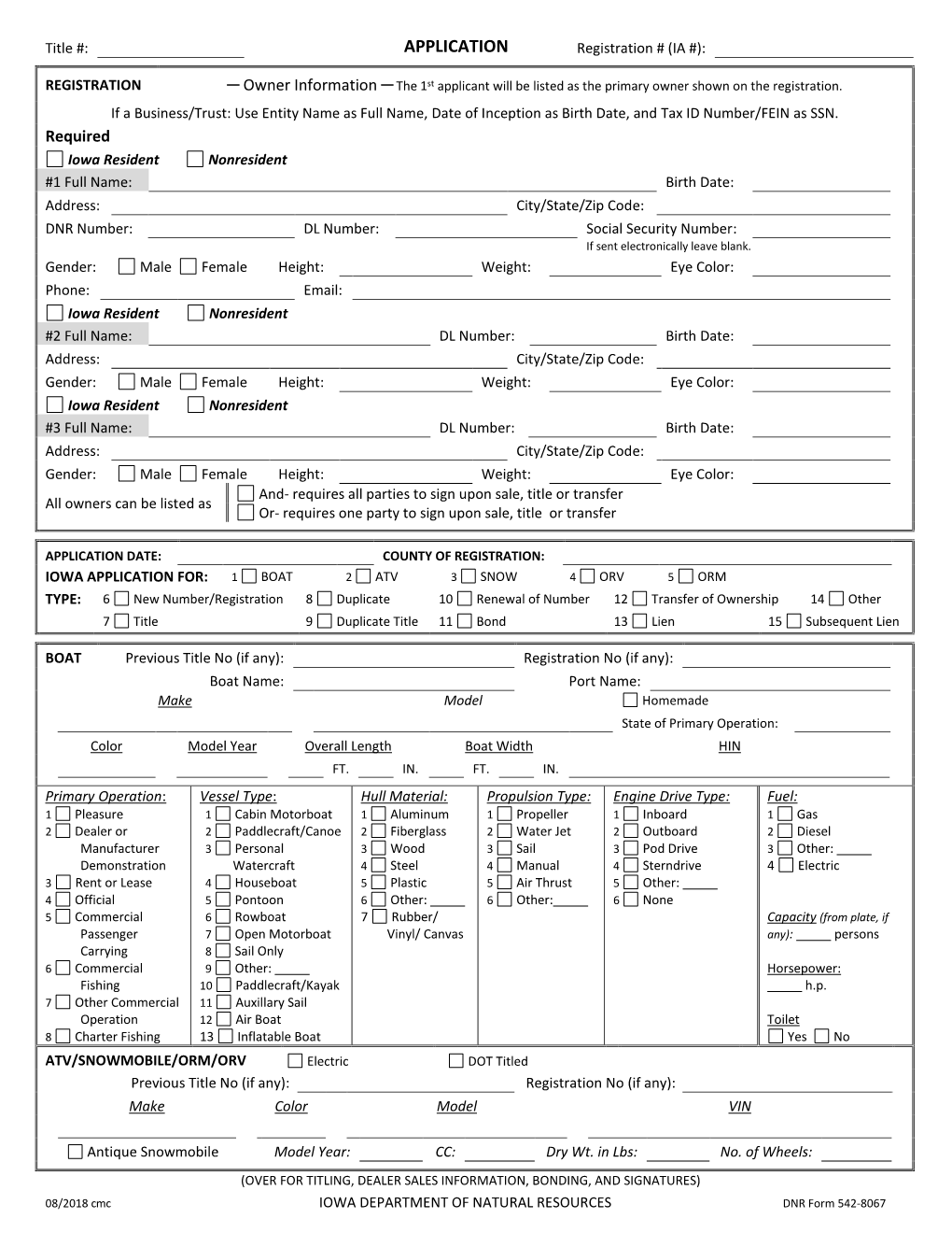 Application for Boats, Snowmobiles, Atvs and Orvs