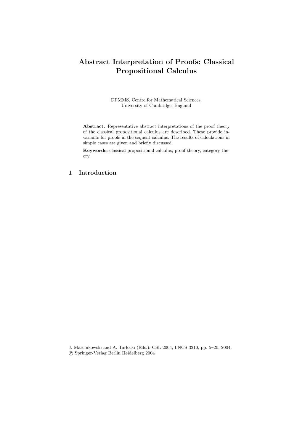 Abstract Interpretation of Proofs: Classical Propositional Calculus