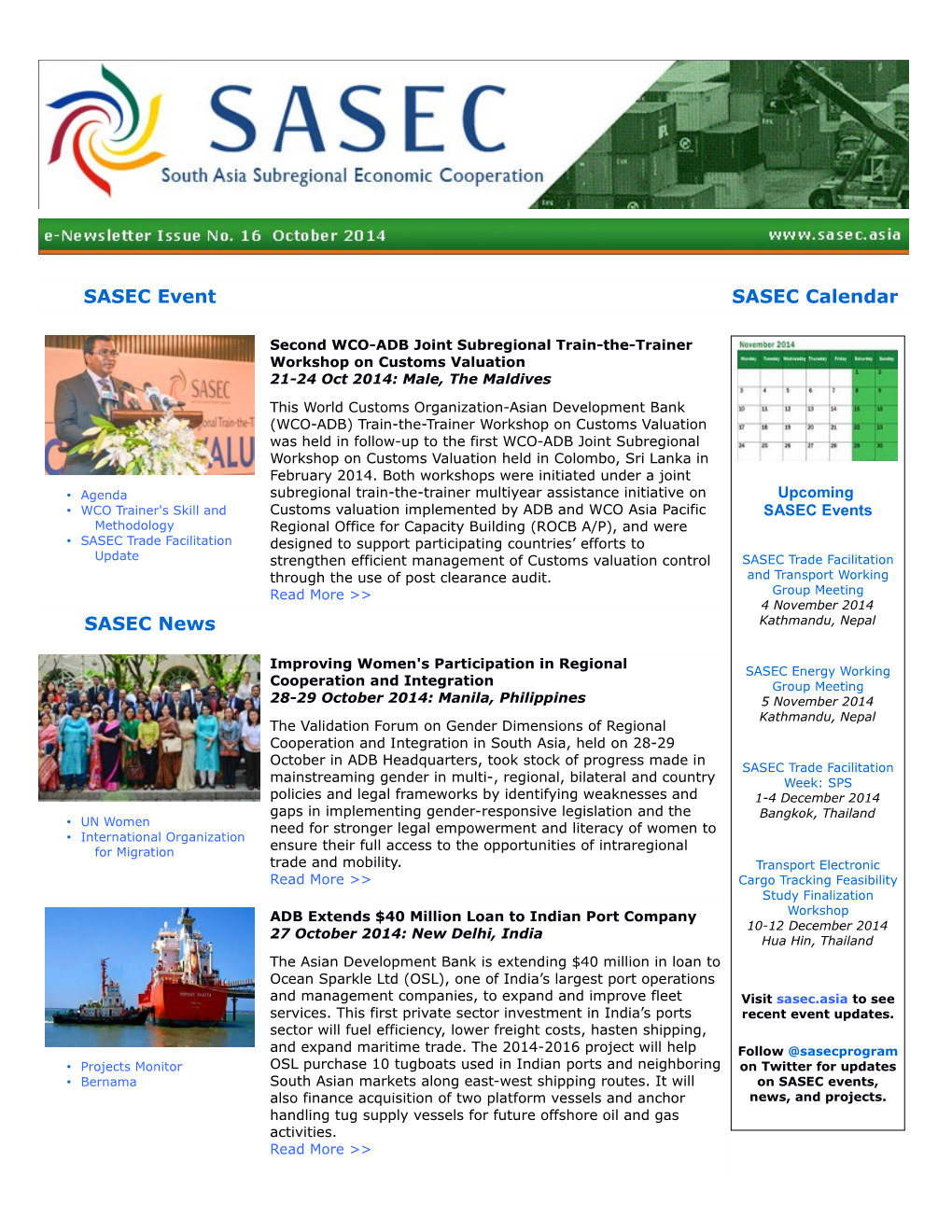 SASEC Event SASEC Calendar SASEC News