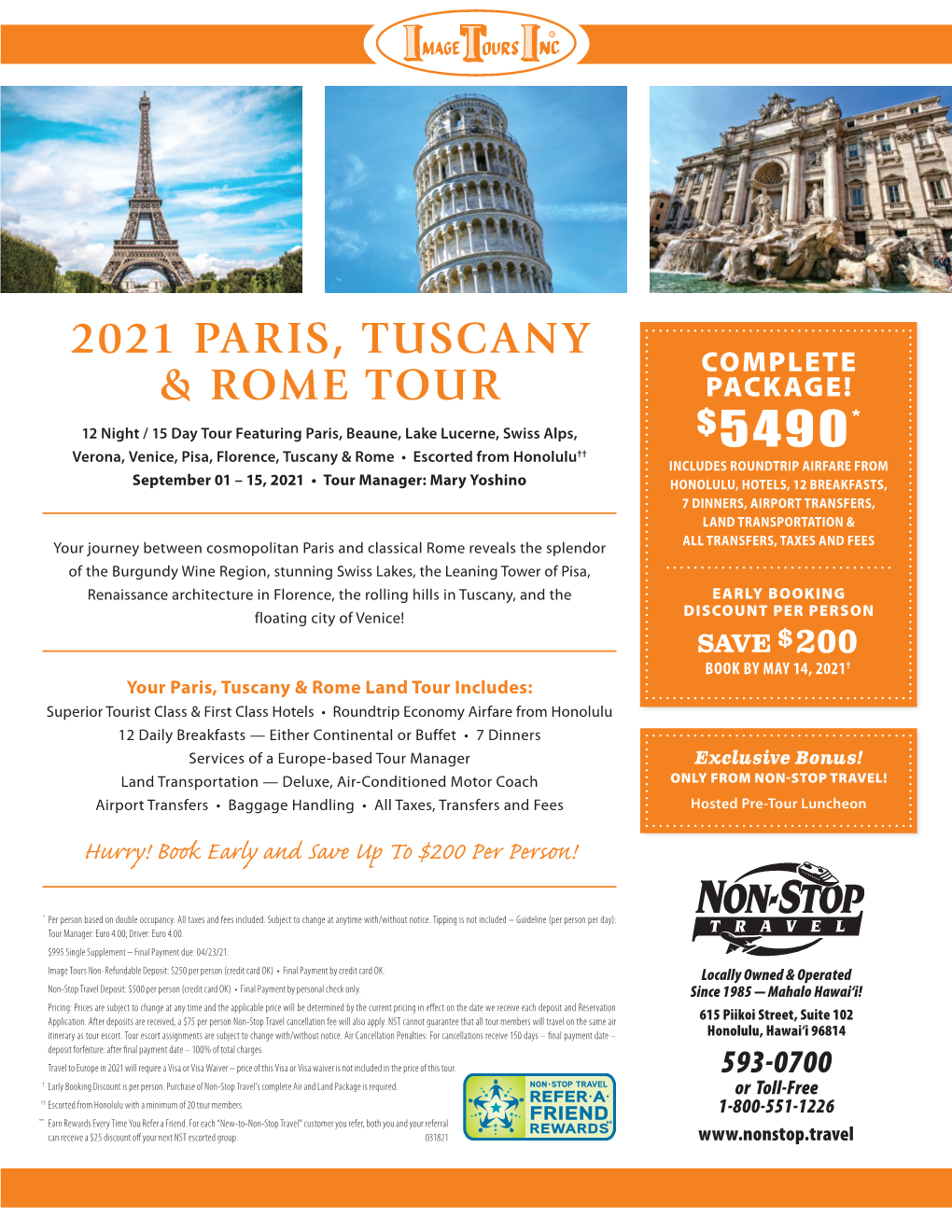 2021 Paris, Tuscany & Rome Tour