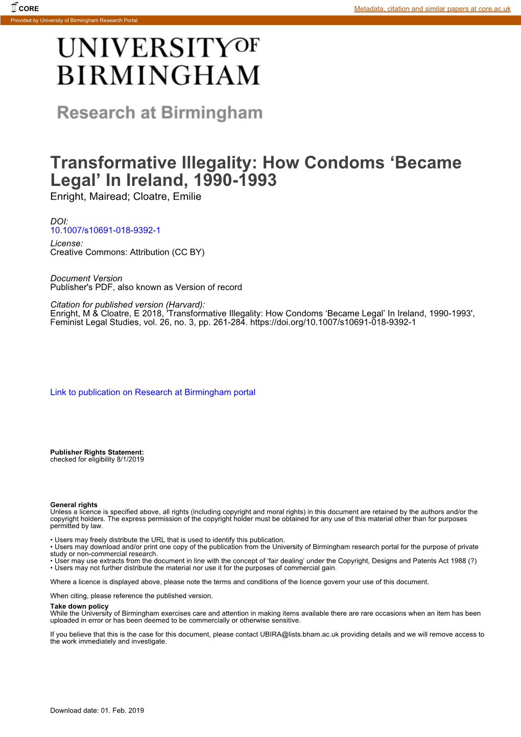 Transformative Illegality: How Condoms 'Became Legal'