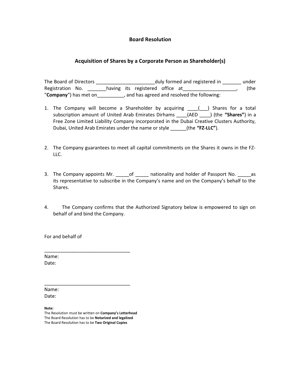 Acquisition of Shares by a Corporate Person As Shareholder(S)