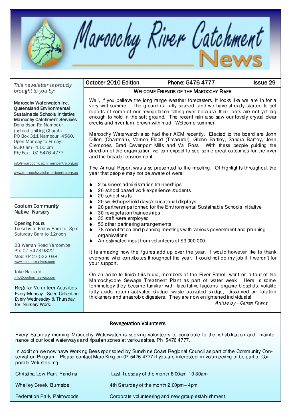 Maroochy River Catchment News October 2010