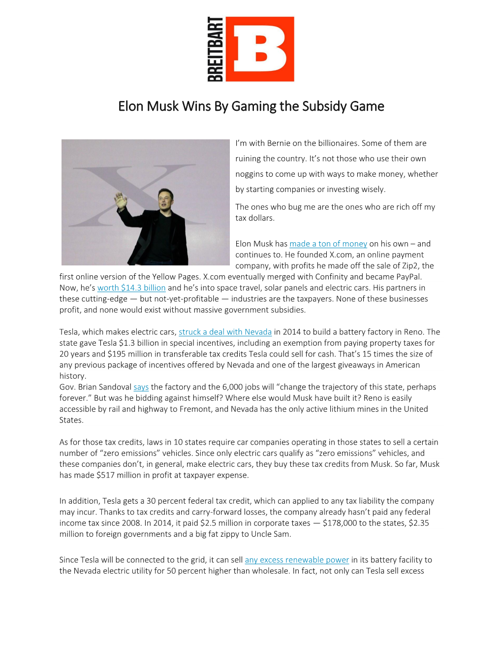 Elon Musk Wins by Gaming the Subsidy Game
