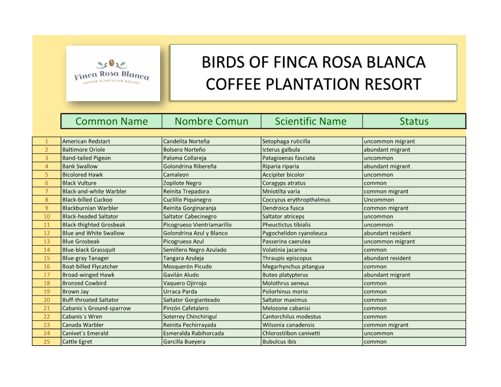Birds of Finca Rosa Blanca Coffee Plantation Resort