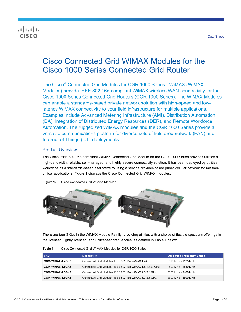 Cisco Connected Grid for 1000 Series Wimax Module Data Sheet