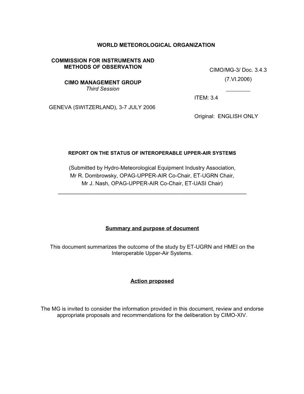 Report on the Status of Interoperable Upper-Air Systems