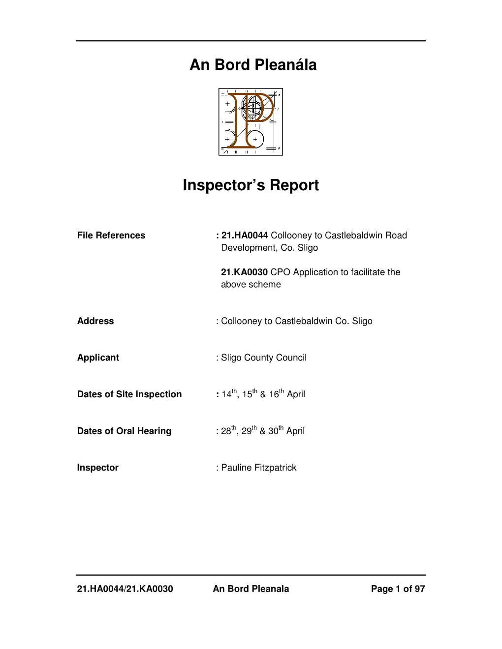 An Bord Pleanála Inspector's Report