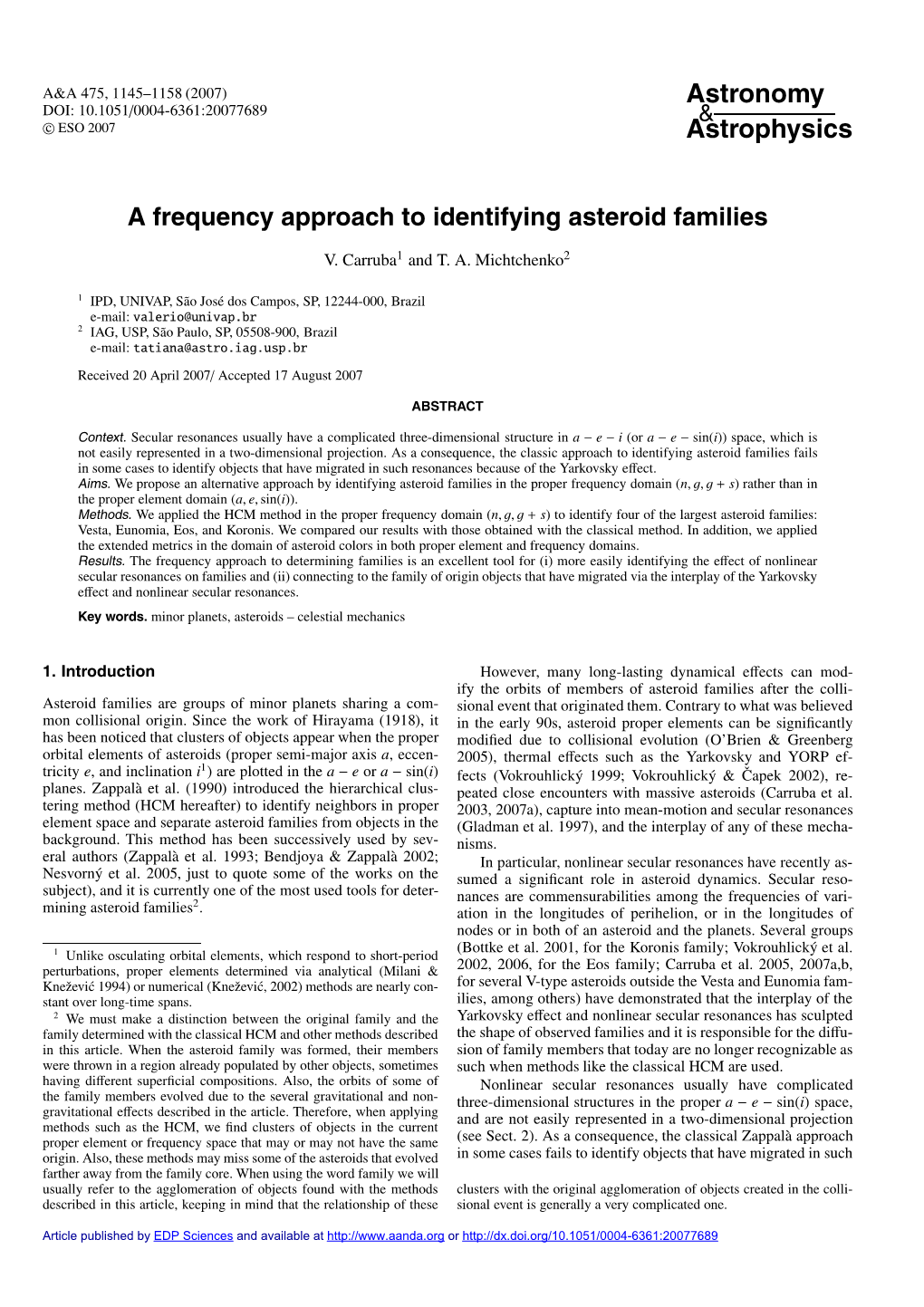 A Frequency Approach to Identifying Asteroid Families