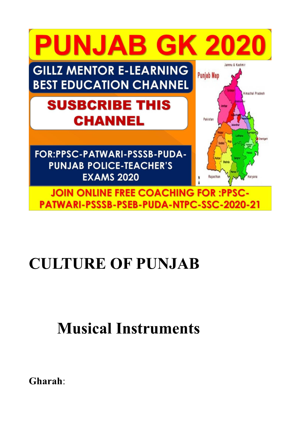CULTURE of PUNJAB Musical Instruments