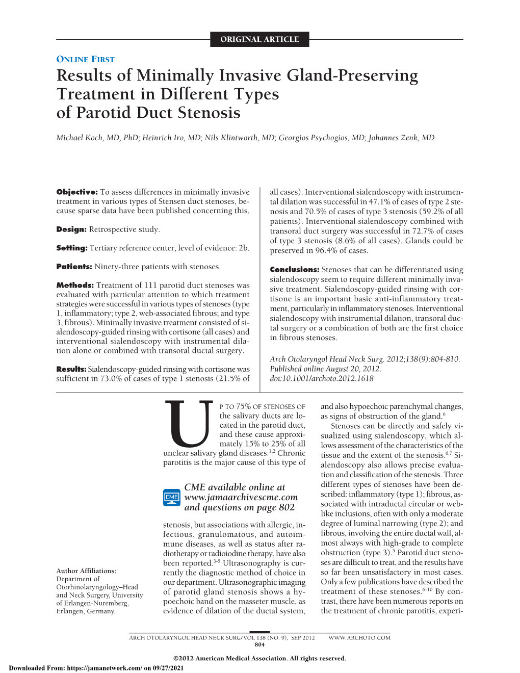 Results of Minimally Invasive Gland-Preserving Treatment in Different Types of Parotid Duct Stenosis