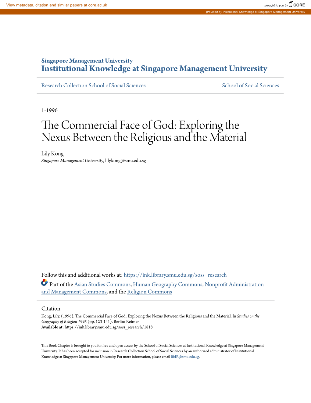 The Commercial Face of God: Exploring the Nexus Between the Religious and the Material