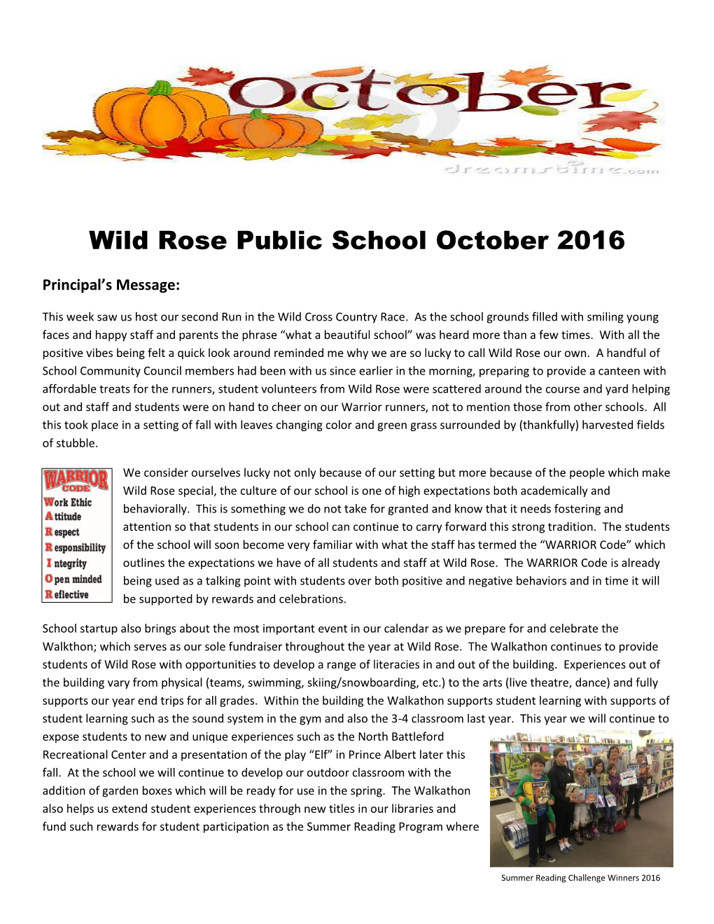 Wild Rose Public School October 2016