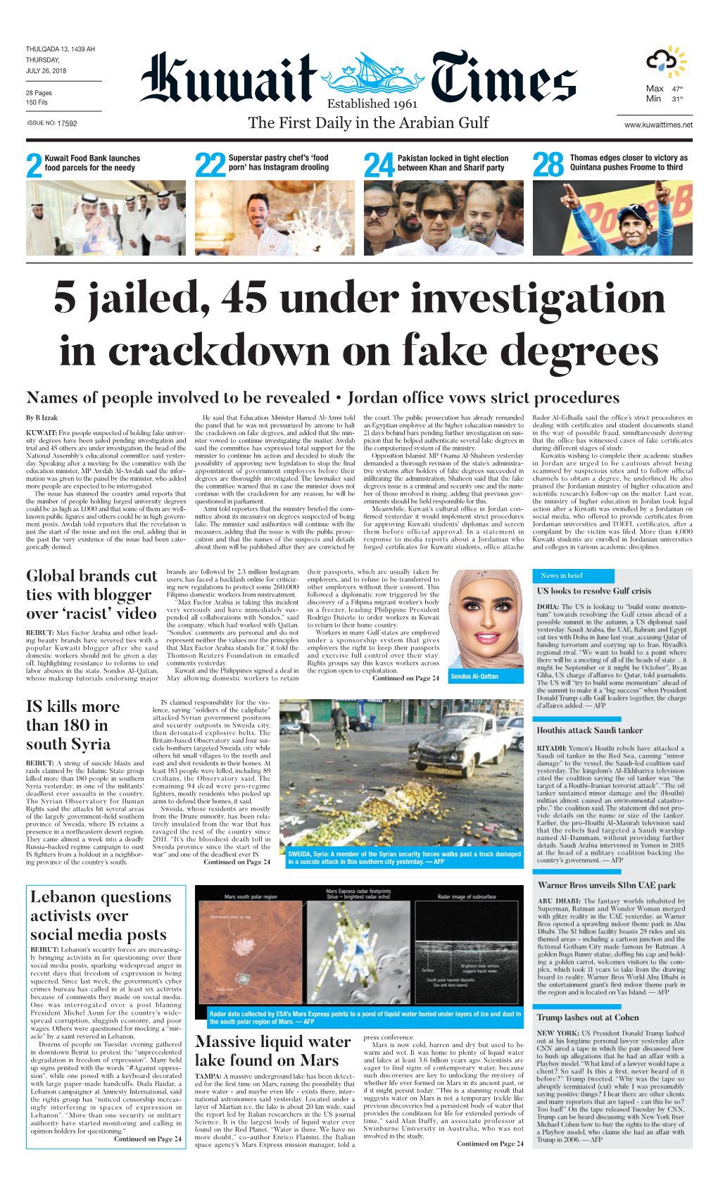 5 Jailed, 45 Under Investigation in Crackdown on Fake Degrees Names of People Involved to Be Revealed • Jordan Office Vows Strict Procedures